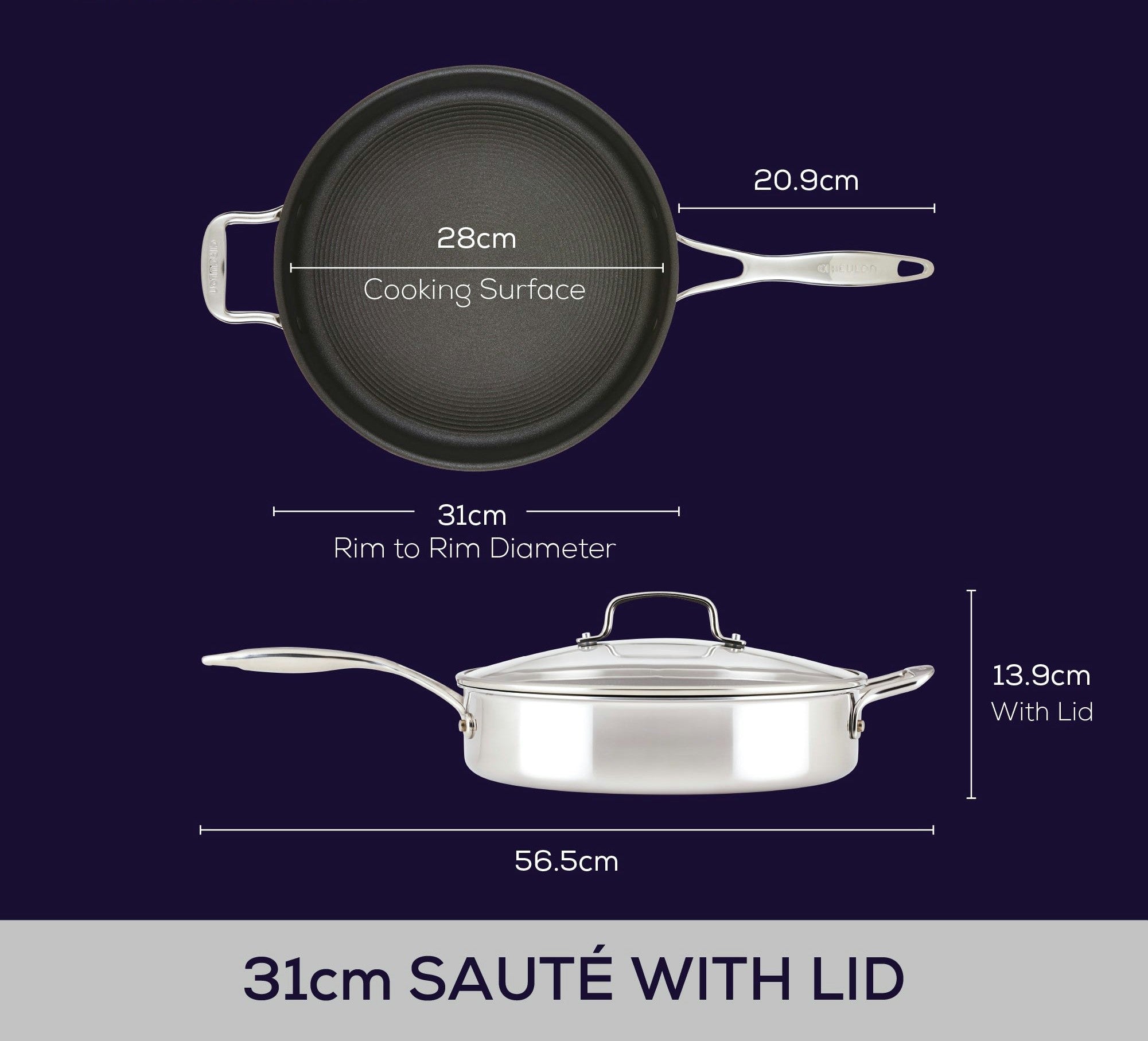 30cm Stainless Steel Non-Stick Sauté Pan with Lid – 4.7L